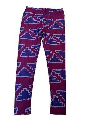 LuLaRoe Women's Tall & Curvy Leggings Purple Blue Geometric Print Stretchy Pants